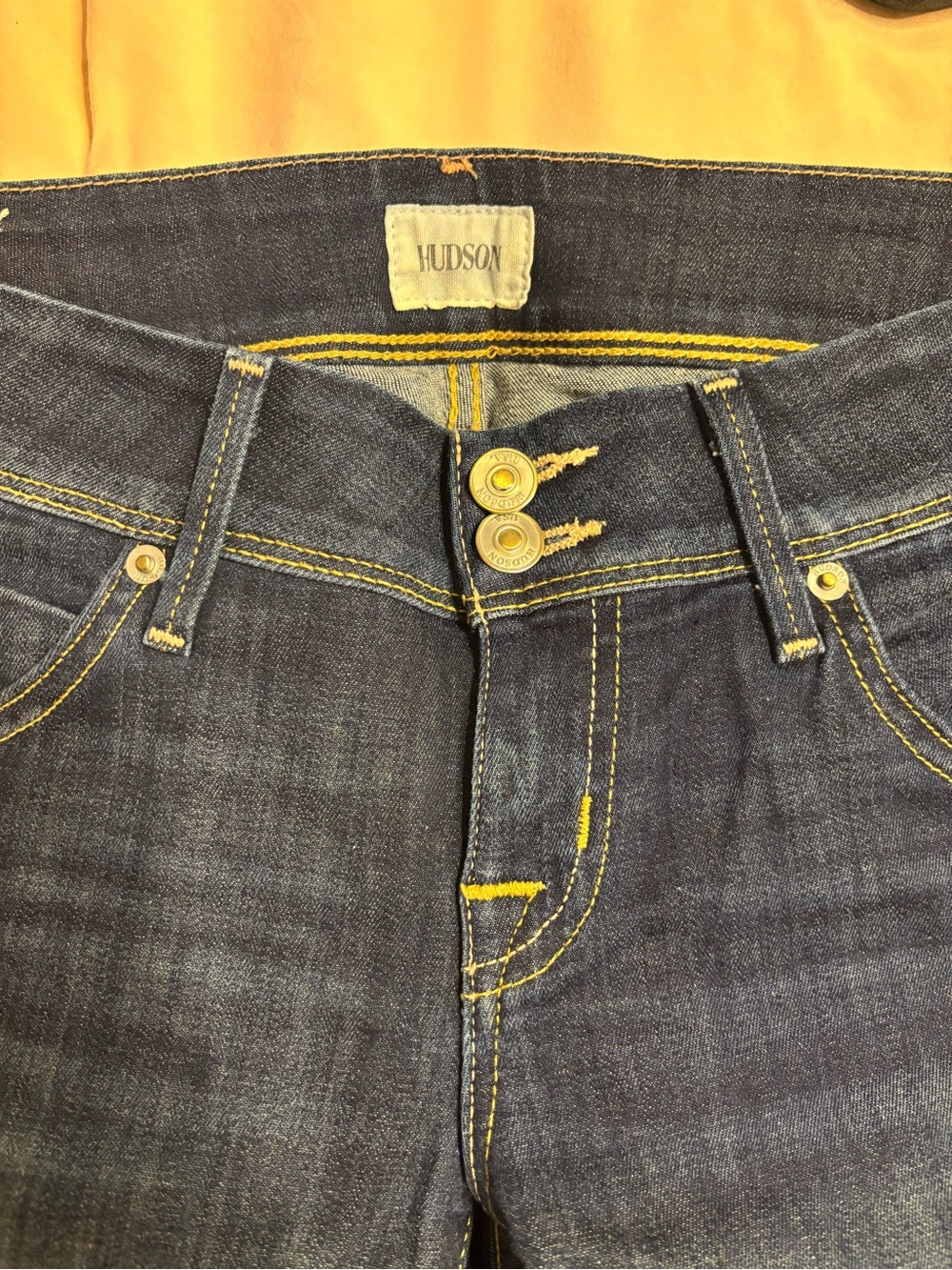 Hudson Jeans Slim Straight Dark Blue Denim with Yellow Stitching